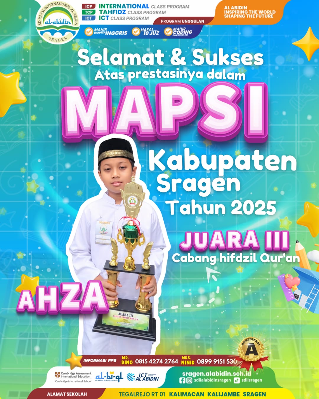 Bikin Bangga ! Siswa SDII AL ABIDIN SRAGEN JUARA di Kabupaten Sragen !