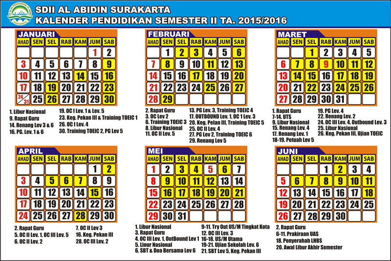 Kaldik 2015 Semester 2