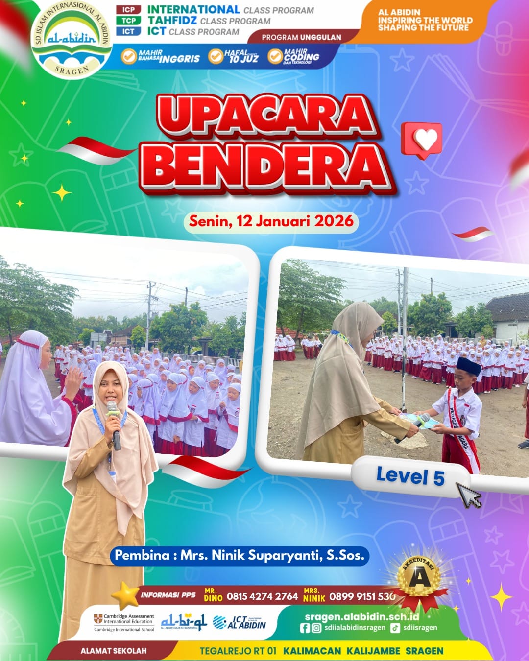 Mengawali Semester 2, SDII Al Abidin Sragen Laksanakan Upacara Bendera Perdana