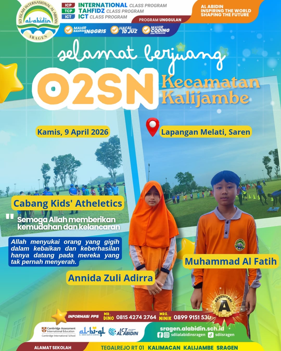 Semangat Juang Siswa SDII Al Abidin Sragen di Ajang O2SN Kecamatan Kalijambe 🏃‍♂️