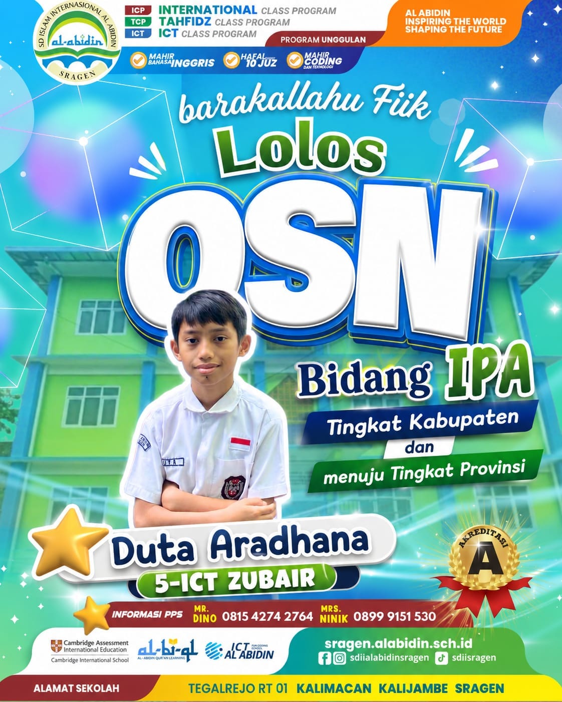 Duta Aradhana Lolos OSN IPA Tingkat Kabupaten, Siap Melaju ke Tingkat Provinsi!